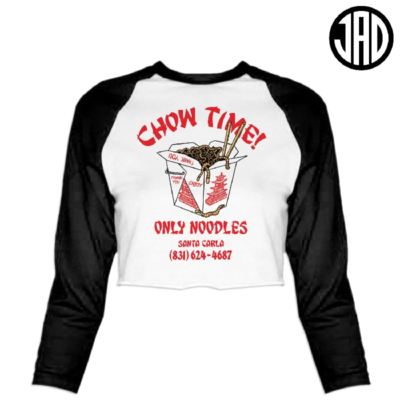 Chow Time - Women's Cropped Baseball Tee Hooded Caped Shawl Collar