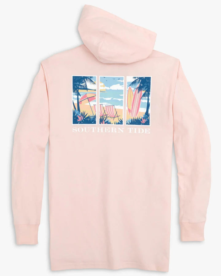 Southern Tide Surfing Triptych Long Sleeve Hoodie T-Shirt Rose Blush Houndstooth Herringbone Solid