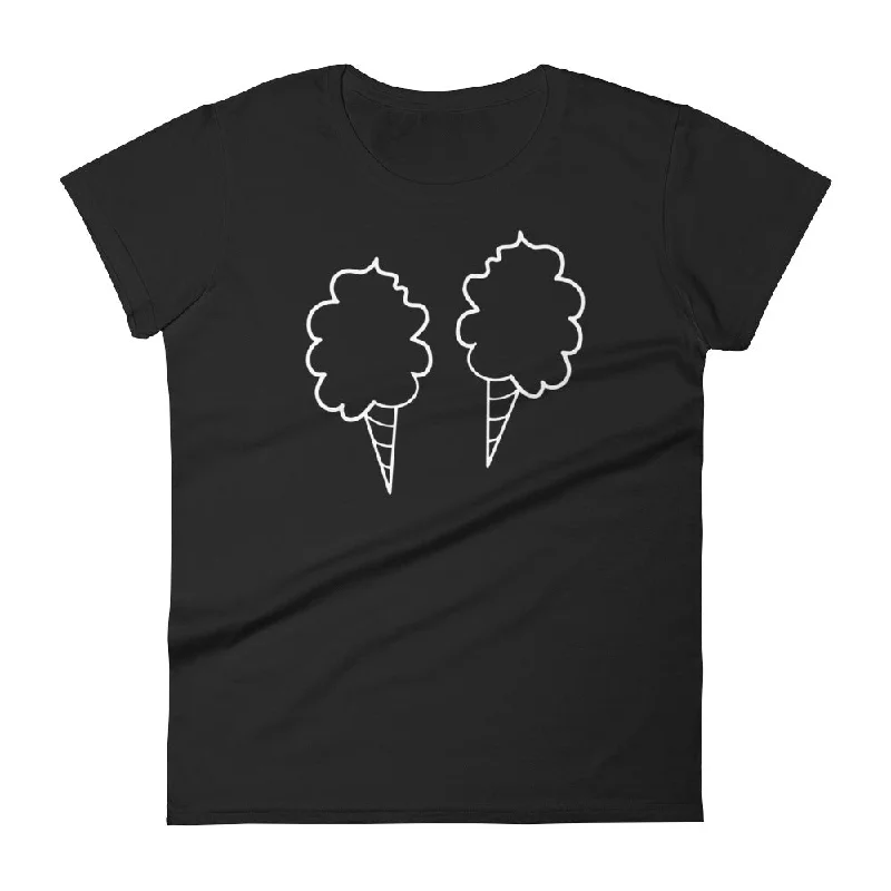 Cotton Candy: Black Ladies T-Shirt Solid Print Embellished