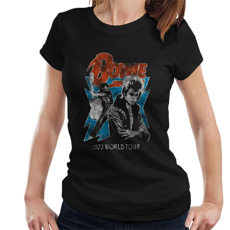 David Bowie 1972 World Tour Women's T-Shirt Front Pockets Side Pockets Patch Pockets
