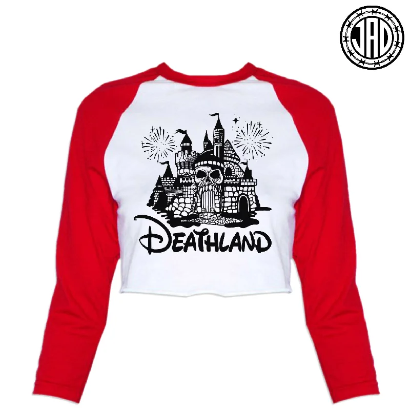 Deathland - Women's Cropped Baseball Tee Chenille Brocade Lace