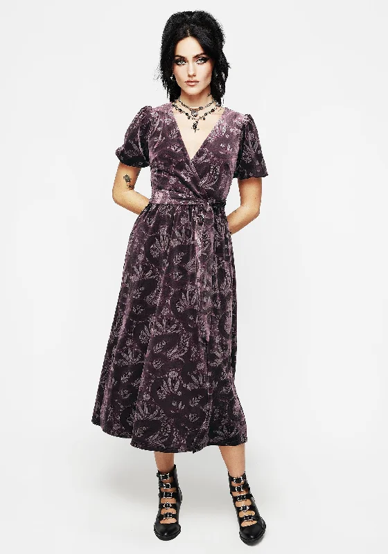 Deception Snake Foil Print Velour Midi Wrap Dress Elegant Silk Wrap Dress