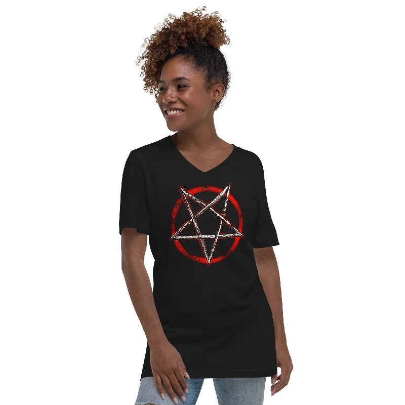 Fire and Brimstone Inverted Pentagram Unholy Women’s Short Sleeve V-Neck T-Shirt Mesh Canvas Denim Fire and Brimstone Inverted Pentagram Unholy Women’s Short Sleeve V-Neck T-Shirt Mesh Canvas Denim