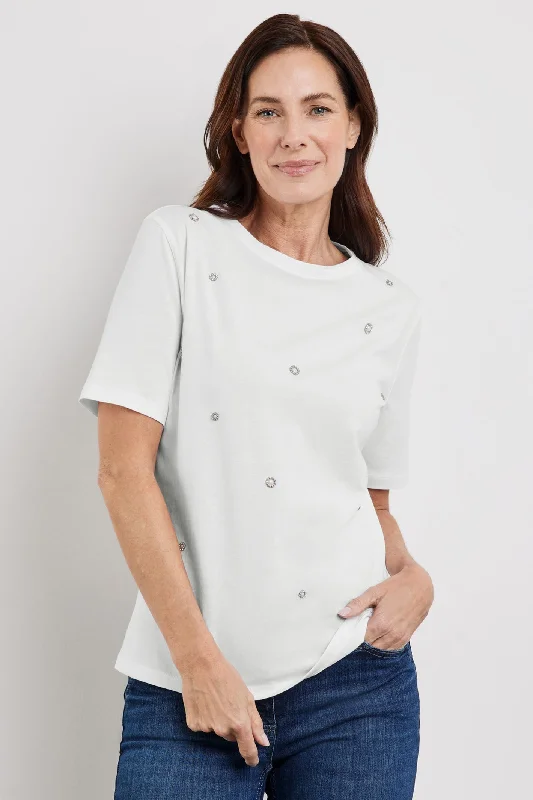 Gerry Weber 270057-44032 White Diamante Detail T-Shirt Hooded Caped Shawl Collar