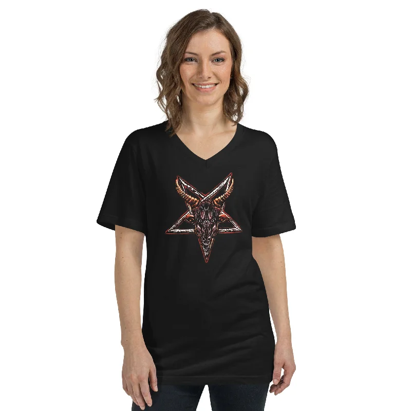 Goat Head Baphomet Inverted Pentagram Satanic Women’s Short Sleeve V-Neck T-Shirt Oversized T-Shirt Spandex breathable Goat Head Baphomet Inverted Pentagram Satanic Women’s Short Sleeve V-Neck T-Shirt Oversized T-Shirt Spandex breathable