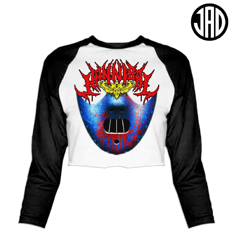 Hannibal Metal - Women's Cropped Baseball Tee Mesh Fabric Canvas Fabric Denim Fabric