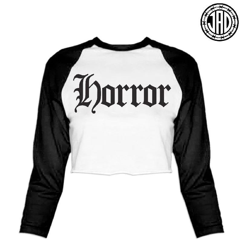 Horror Old E - Women's Cropped Baseball Tee Faux Fur Fabric Real Fur Fabric Shearling Fabric
