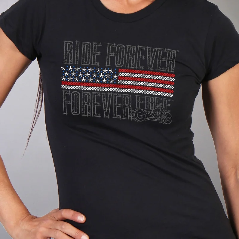 Hot Leathers Women's Flag Bling Full Cut Short Sleeve T-Shirt Striped Floral Plaid