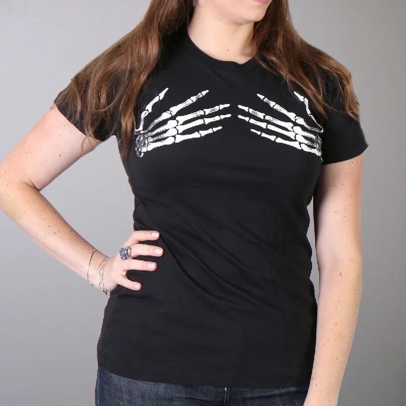 Hot Leathers Women's Full Cut Skeleton Hands Short Sleeve T-Shirt Zippered Buttoned Snapped Hot Leathers Women's Full Cut Skeleton Hands Short Sleeve T-Shirt Zippered Buttoned Snapped