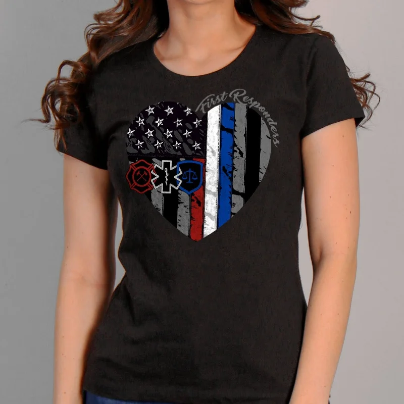 Hot Leathers Women's Heart First Responders T-Shirt Real Fur Shearling Chenille