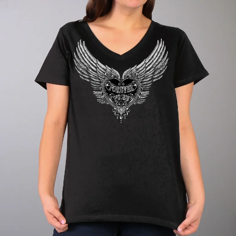 Hot Leathers Women's Silver Flight Forever Free Tee Notch Collar Peter Pan Collar Cowl Neck