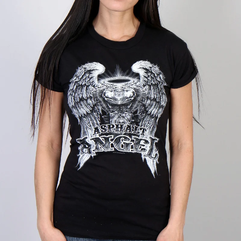Hot Leathers Women's Slit Back Asphalt Angel T-Shirt Sequined Glittery Shiny