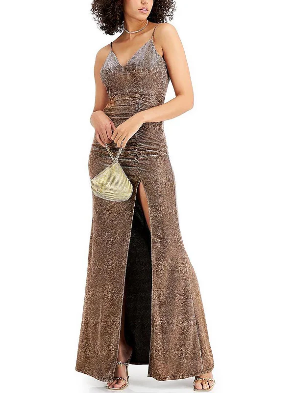 Juniors Womens Glitter Maxi Evening Dress Lace Sexy Club