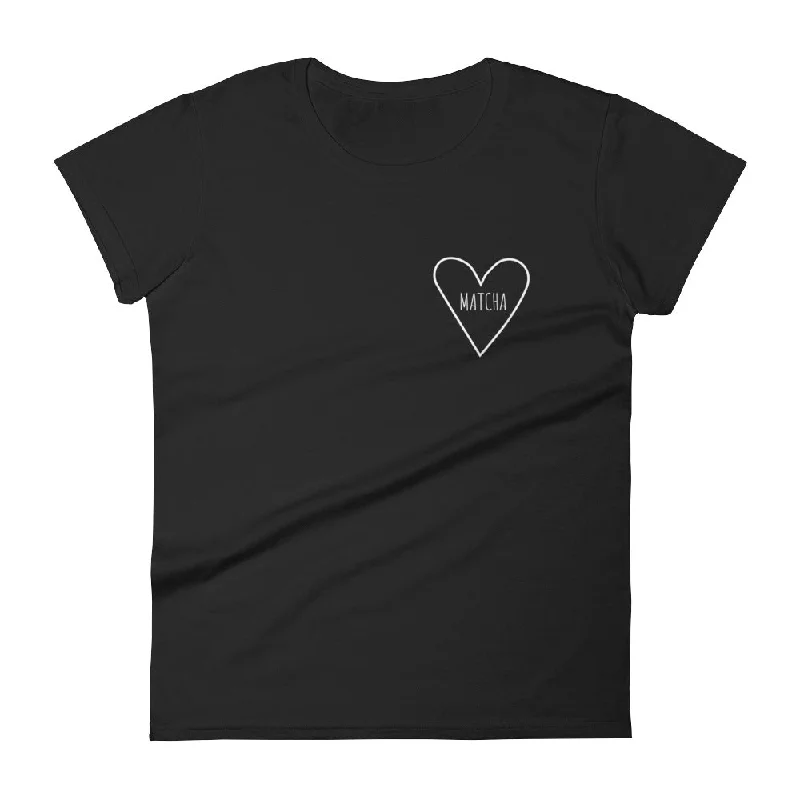 Love Matcha Heart: Black Ladies T-Shirt Chenille Fabric Brocade Fabric Lace Fabric