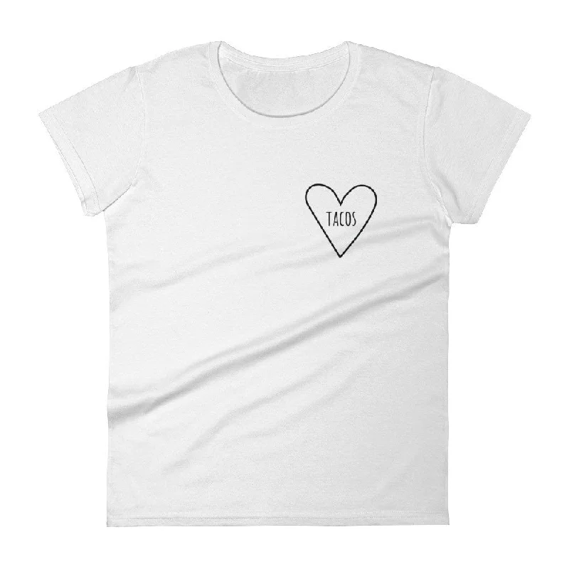 Love Tacos Heart: White Ladies T-Shirt Basic T-Shirt Crew Neck Short Sleeve