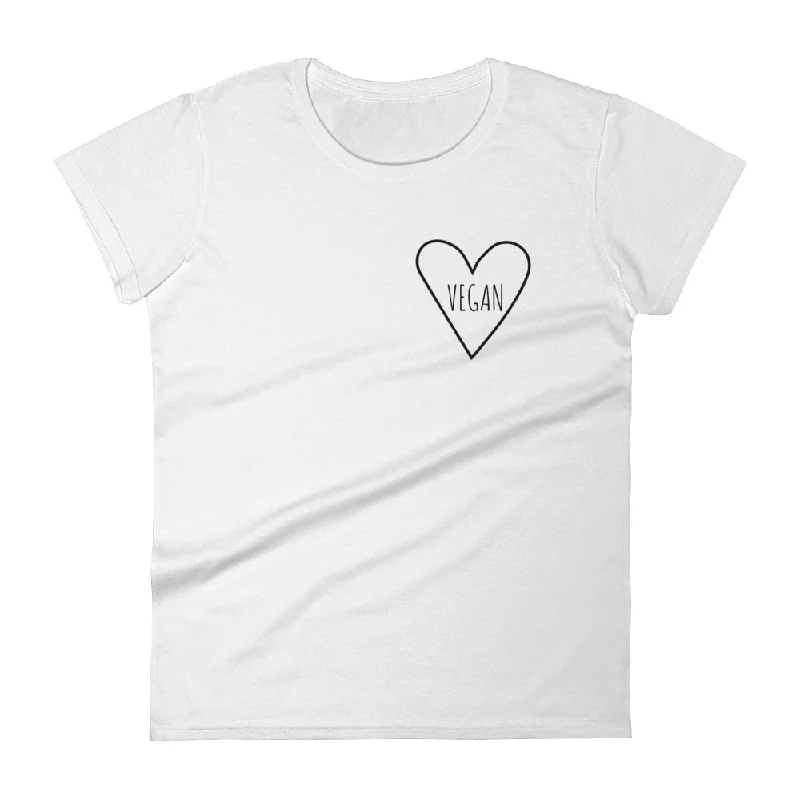 Love Vegan Heart: White Ladies T-Shirt Ribbed Striped Patterned
