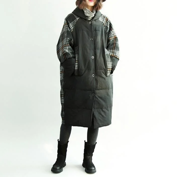 Luxury plaid patchwork down overcoat Loose fitting down overcoat Elegant cotton quilted trench coat Plush Teddy Overcoat