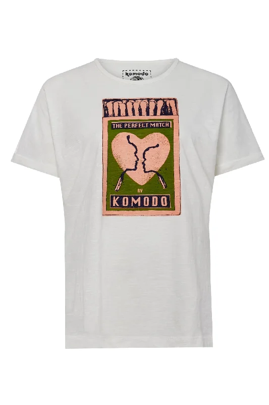 Matchmaking Women's Cotton T-Shirt Off White Graphic Embroidered Appliqued