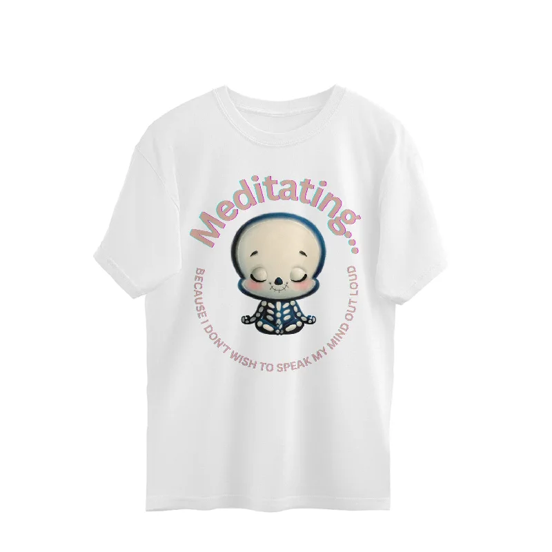 Meditating - unisex oversized T-shirt Notch Collar Peter Pan Collar Cowl Neck