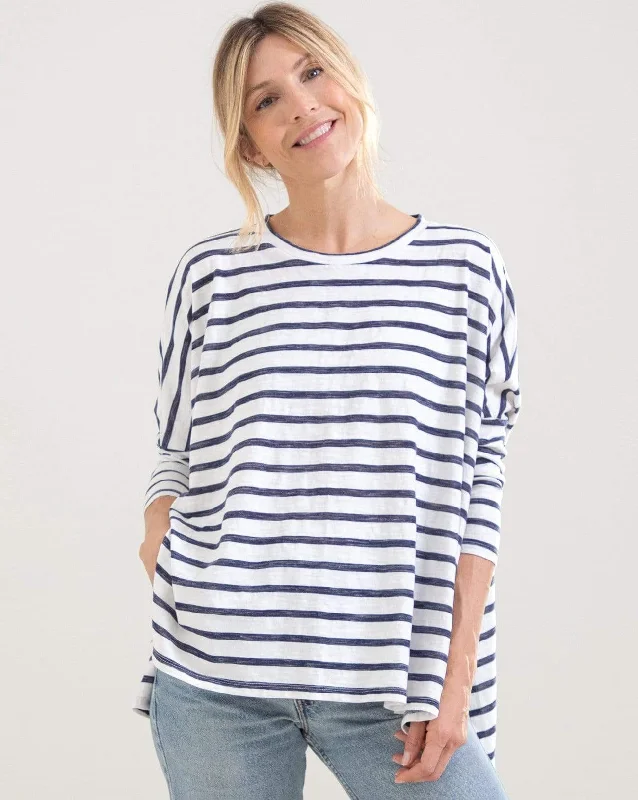 Mersea Catalina Slub Tee White/Navy Stripe Zippered Front Buttoned Front Snap Front