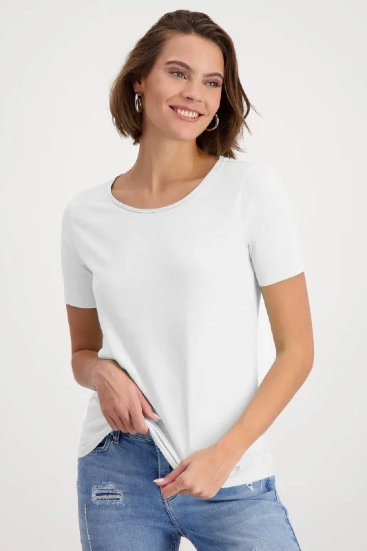 Monari 408527 Off White Round Neck T-Shirt Embroidered Appliqued Beaded