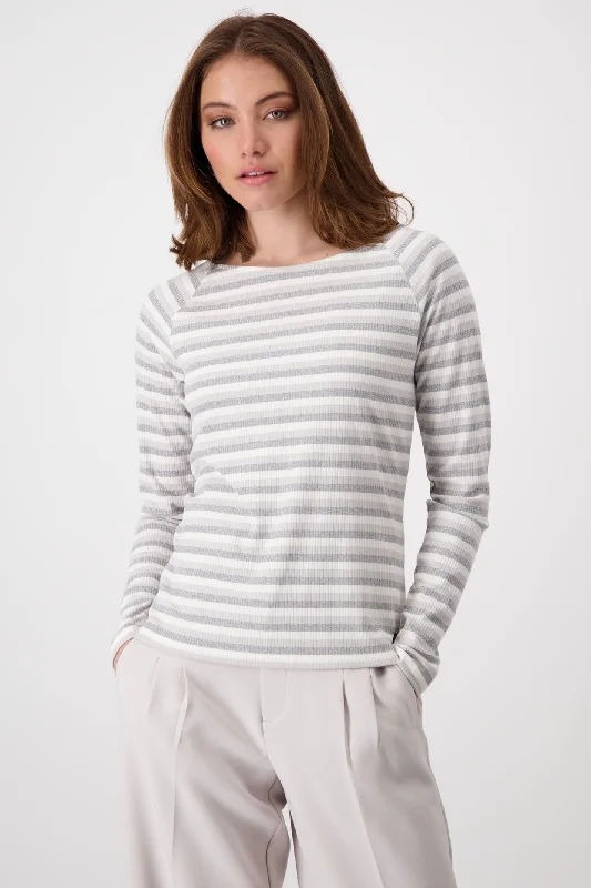 Monari 808147 Moon Grey Striped Basic Round Neck T-Shirt Iron Safe Non-Iron Wrinkle Free Monari 808147 Moon Grey Striped Basic Round Neck T-Shirt Iron Safe Non-Iron Wrinkle Free