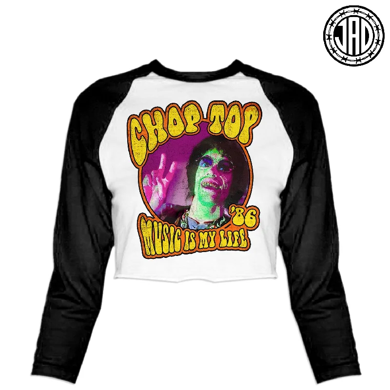 Music Is My Life - Women's Cropped Baseball Tee Welt Pockets Slit Pockets