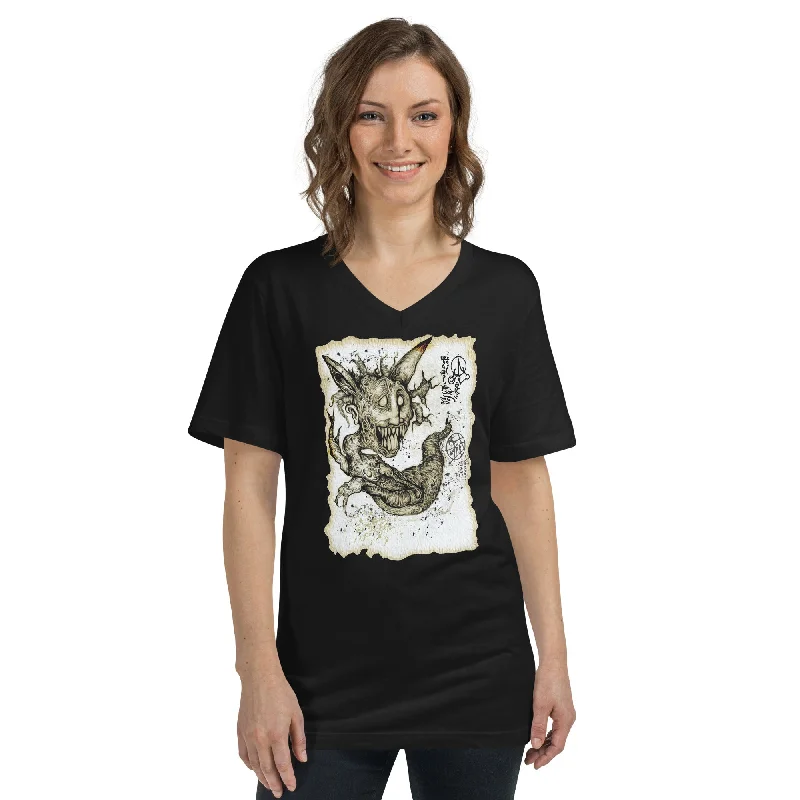 Necronomicon Summoned Demon Creature Women’s Short Sleeve V-Neck T-Shirt Rayon Fabric Velvet Fabric Corduroy Fabric Necronomicon Summoned Demon Creature Women’s Short Sleeve V-Neck T-Shirt Rayon Fabric Velvet Fabric Corduroy Fabric