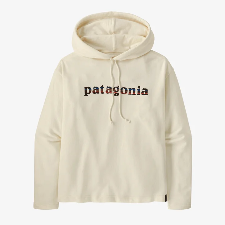 Patagonia Lightweight '73 Text Logo Wildrise Hoody Womens Hoodie with Hem Frayed Vintage Worn