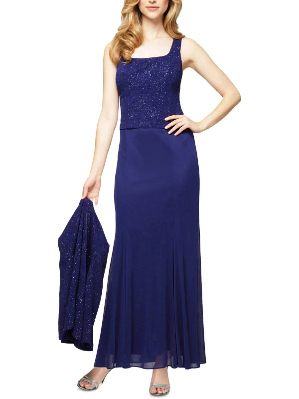 Petites Womens 2PC Cocktail Evening Dress Crew Neckline Sporty