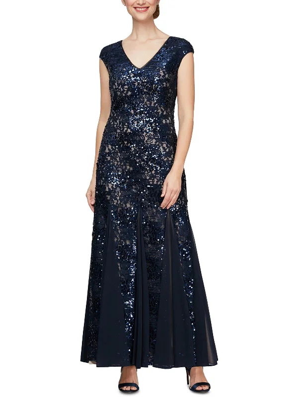 Petites Womens Sequined Maxi Evening Dress Tunics Velvet soft