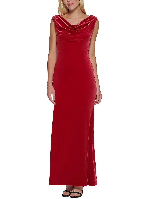 Petites Womens Velvet Cowl Neck Evening Dress Halter Neckline Beach