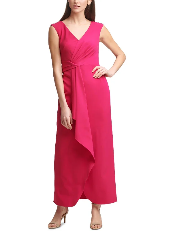 Petites Womens Wrap-Front Maxi Evening Dress Shift Classic Vintage