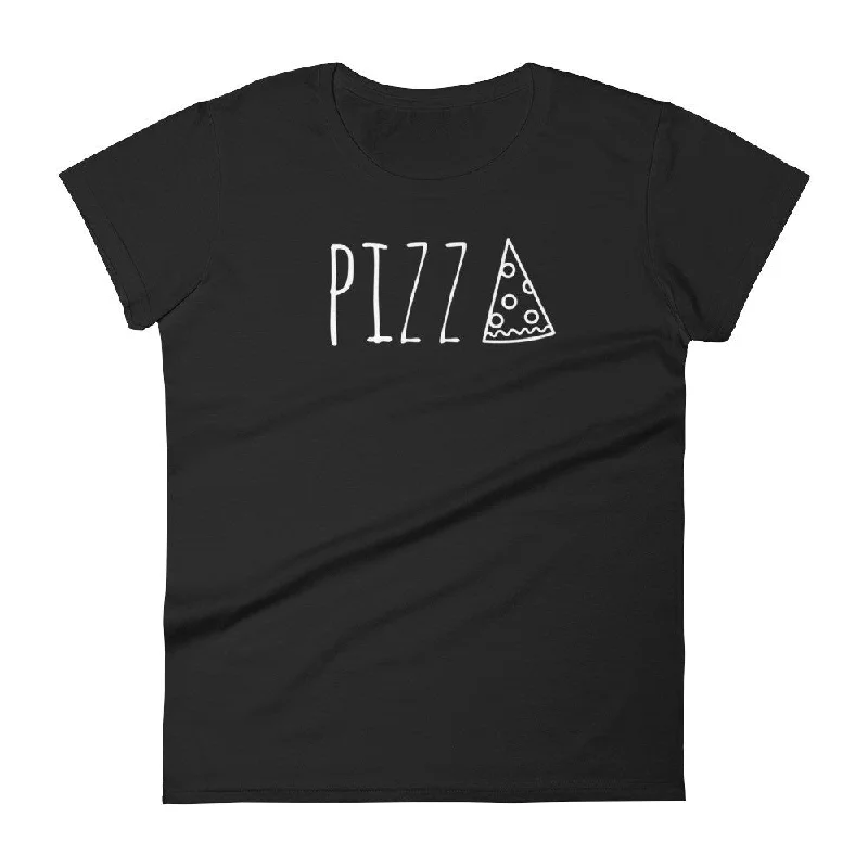 Pizza: Black Ladies T-Shirt Thin T-Shirt Open Front Quick Dry