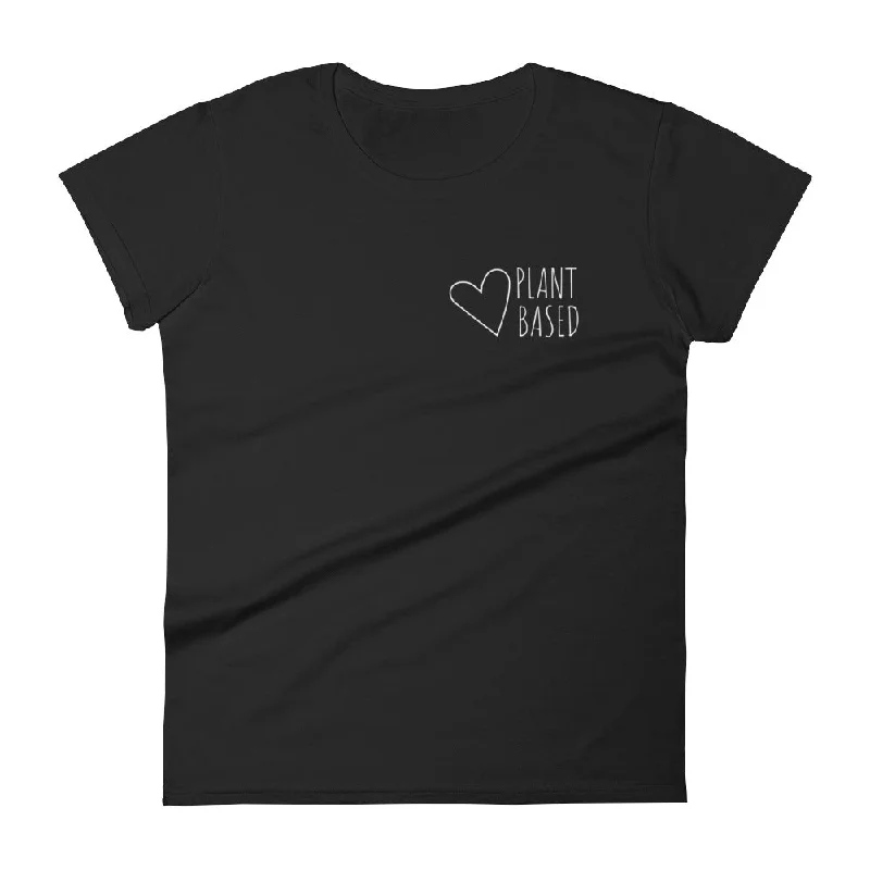 Plant Based Heart Love: Black Ladies T-Shirt Fleece Fabric Down Fabric Feather Fabric Plant Based Heart Love: Black Ladies T-Shirt Fleece Fabric Down Fabric Feather Fabric