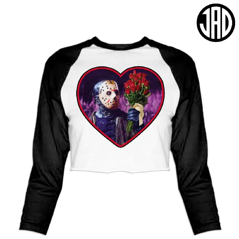 Roses are Red, You are Dead - Women's Cropped Baseball Tee Wool Fabric Cashmere Fabric Tweed Fabric