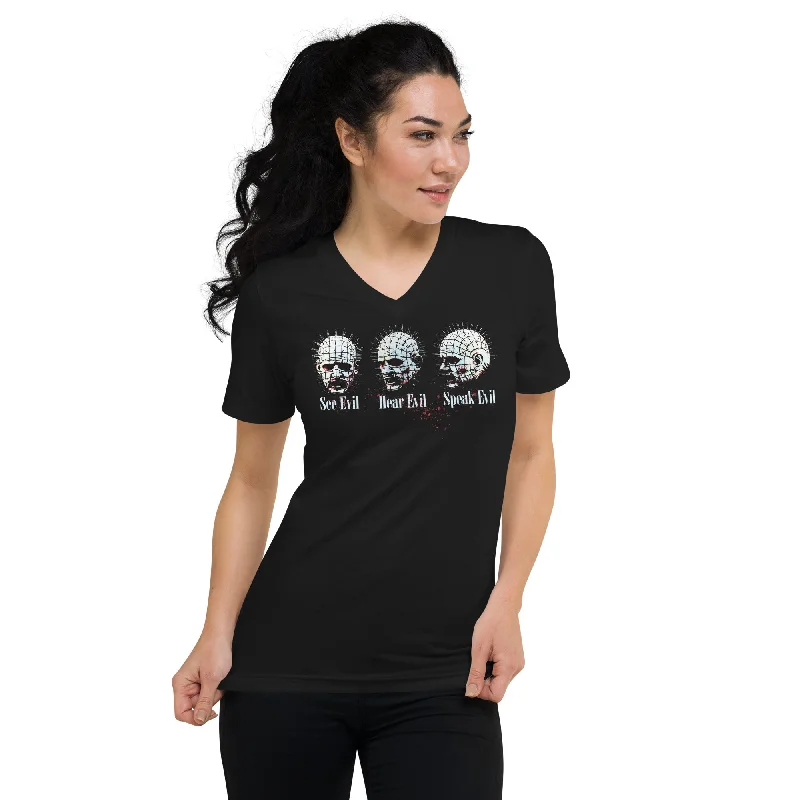 See Evil, Hear Evil, Speak Evil Horror Women’s Short Sleeve V-Neck T-Shirt Real Fur Shearling Chenille
