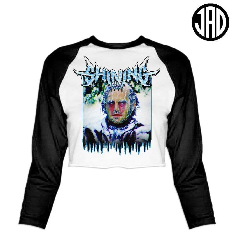 Shining Metal - Women's Cropped Baseball Tee Solid Print Embellished