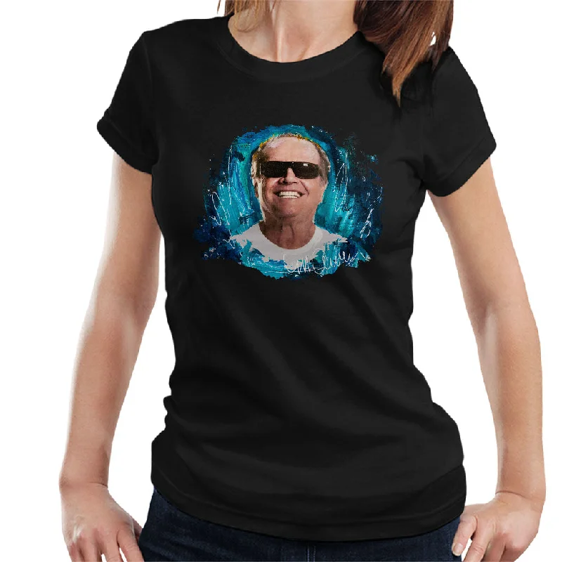 Sidney Maurer Original Portrait Of Jack Nicholson Women's T-Shirt V-Neck T-Shirt Long Sleeve Cotton Sidney Maurer Original Portrait Of Jack Nicholson Women's T-Shirt V-Neck T-Shirt Long Sleeve Cotton