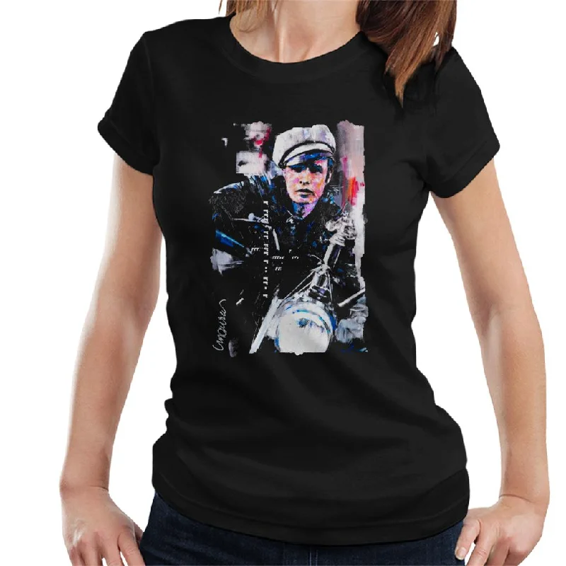Sidney Maurer Original Portrait Of Marlon Brando The Wild One Women's T-Shirt Collared T-Shirt Boat Neck A-Line Sidney Maurer Original Portrait Of Marlon Brando The Wild One Women's T-Shirt Collared T-Shirt Boat Neck A-Line