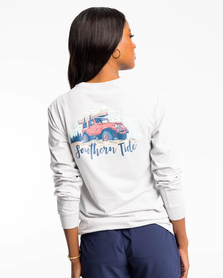 Southern Tide The Lake Awaits Long Sleeve T-Shirt Silver Lake Notch Collar Peter Pan Collar Cowl Neck