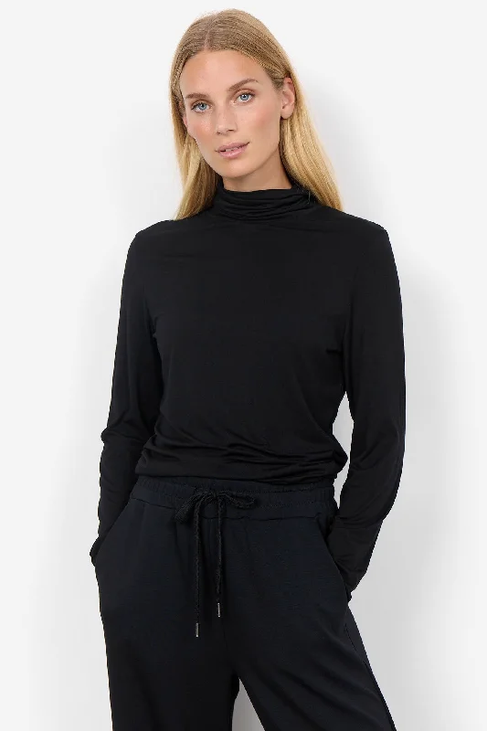 Soya Concept 24864-20 9999-8A SC-Marica 12 T-Shirt Black Hooded Caped Shawl Collar