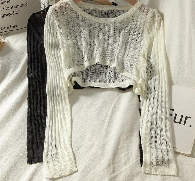 T-shirts Women Summer Long Sleeve Crop Tops Thin Breathable Hollow Out Elasticated Padded Insulated T-shirts Women Summer Long Sleeve Crop Tops Thin Breathable Hollow Out Elasticated Padded Insulated