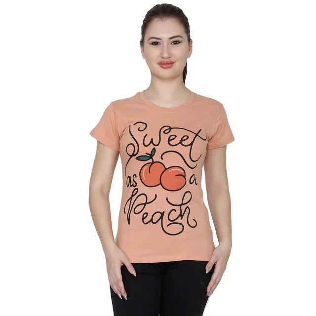 T.T. Women Slim Fit Printed Round Neck Printed T-Shirt Almonds Lace Blend Ribbed Blend Corduroy Blend