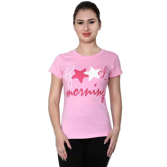 T.T. Women Slim Fit Printed Round Neck Printed T-Shirt Pink Print Jacquard Patchwork T.T. Women Slim Fit Printed Round Neck Printed T-Shirt Pink Print Jacquard Patchwork