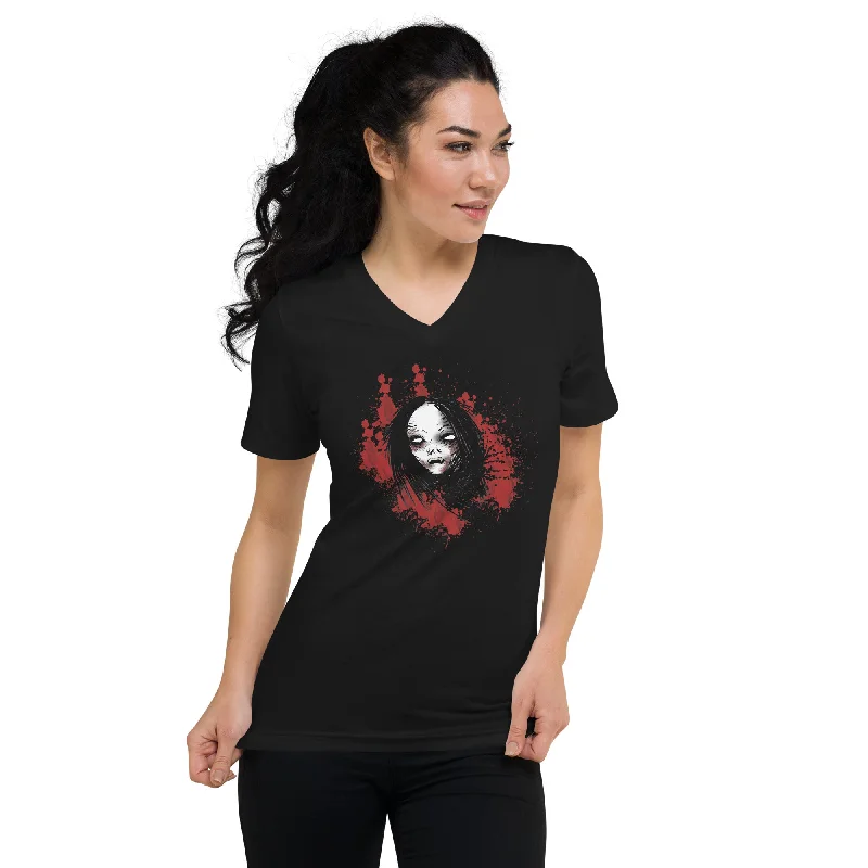 Undead Anime Vampire Girl Horror Women’s Short Sleeve V-Neck T-Shirt Spandex Blend Rayon Blend Denim Blend Undead Anime Vampire Girl Horror Women’s Short Sleeve V-Neck T-Shirt Spandex Blend Rayon Blend Denim Blend