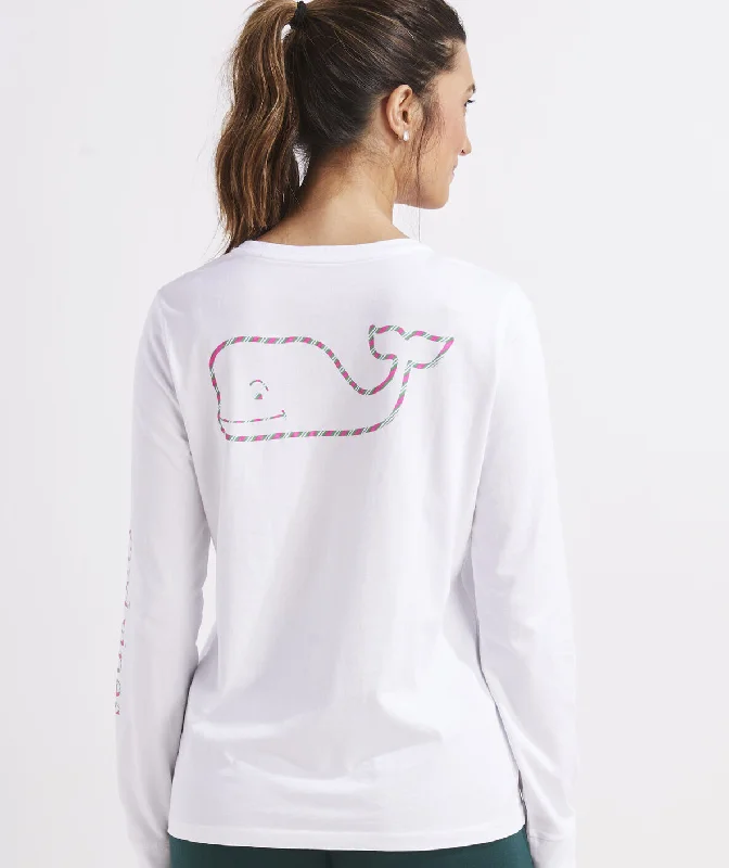 Vineyard Vines Long Sleeve Peppermint Whale Pocket T-Shirt White Cap Satin Fabric Silk Fabric Chiffon Fabric