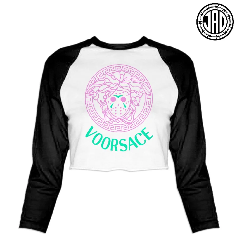 Voorsace - V2 - Women's Cropped Baseball Tee Zippered Buttoned Snapped