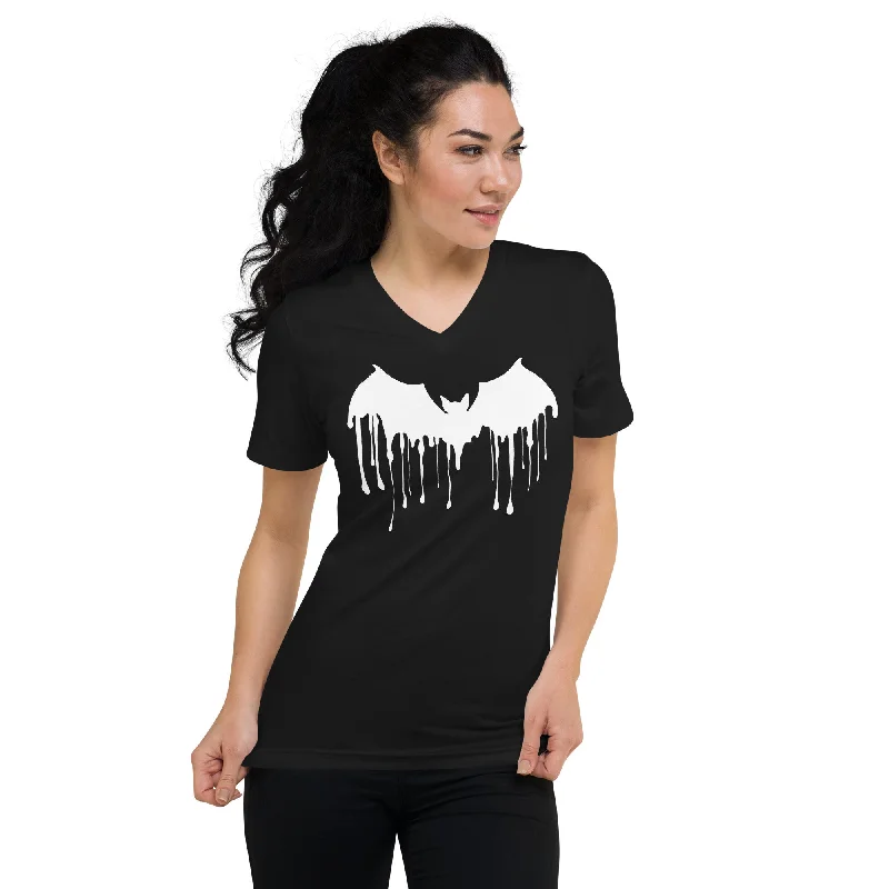 White Drip Melting Vampire Bat Women’s Short Sleeve V-Neck T-Shirt Fleece Nylon Spandex White Drip Melting Vampire Bat Women’s Short Sleeve V-Neck T-Shirt Fleece Nylon Spandex