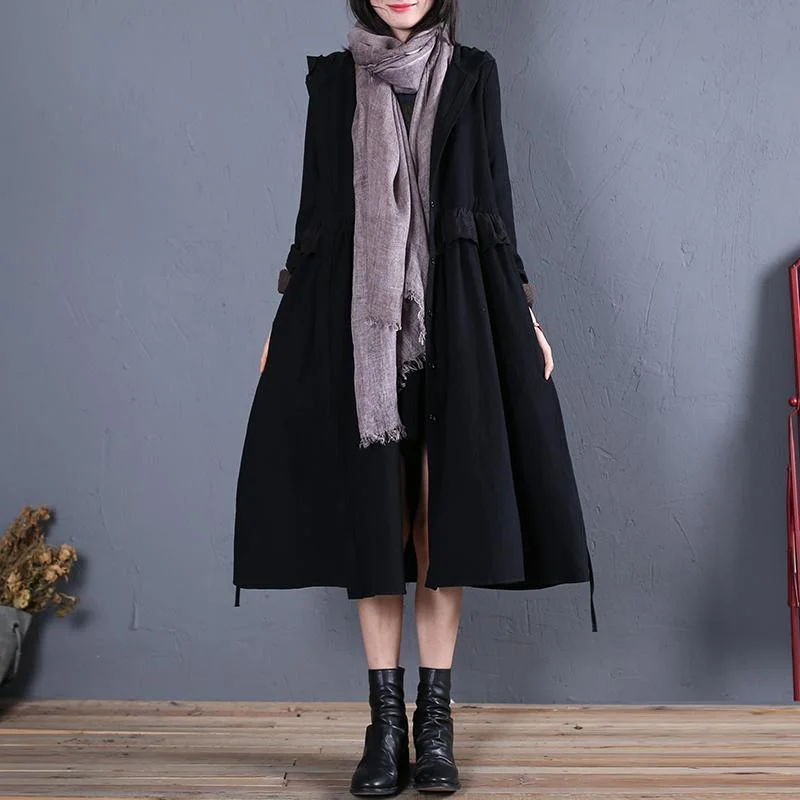 women black hooded overcoat oversized trench coat fall women coats ruffles Smart Office Coat